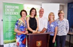 L to R: Leslie Williams, NSW Parliamentary Secretary for Renewable Energy, Kasey Clifford, Australian Radio Towers, Patrick Halliday, Juno Energy, Sharyn Hunniset, Lismore City Council, Natalie Myers, Nimbin Community Centre